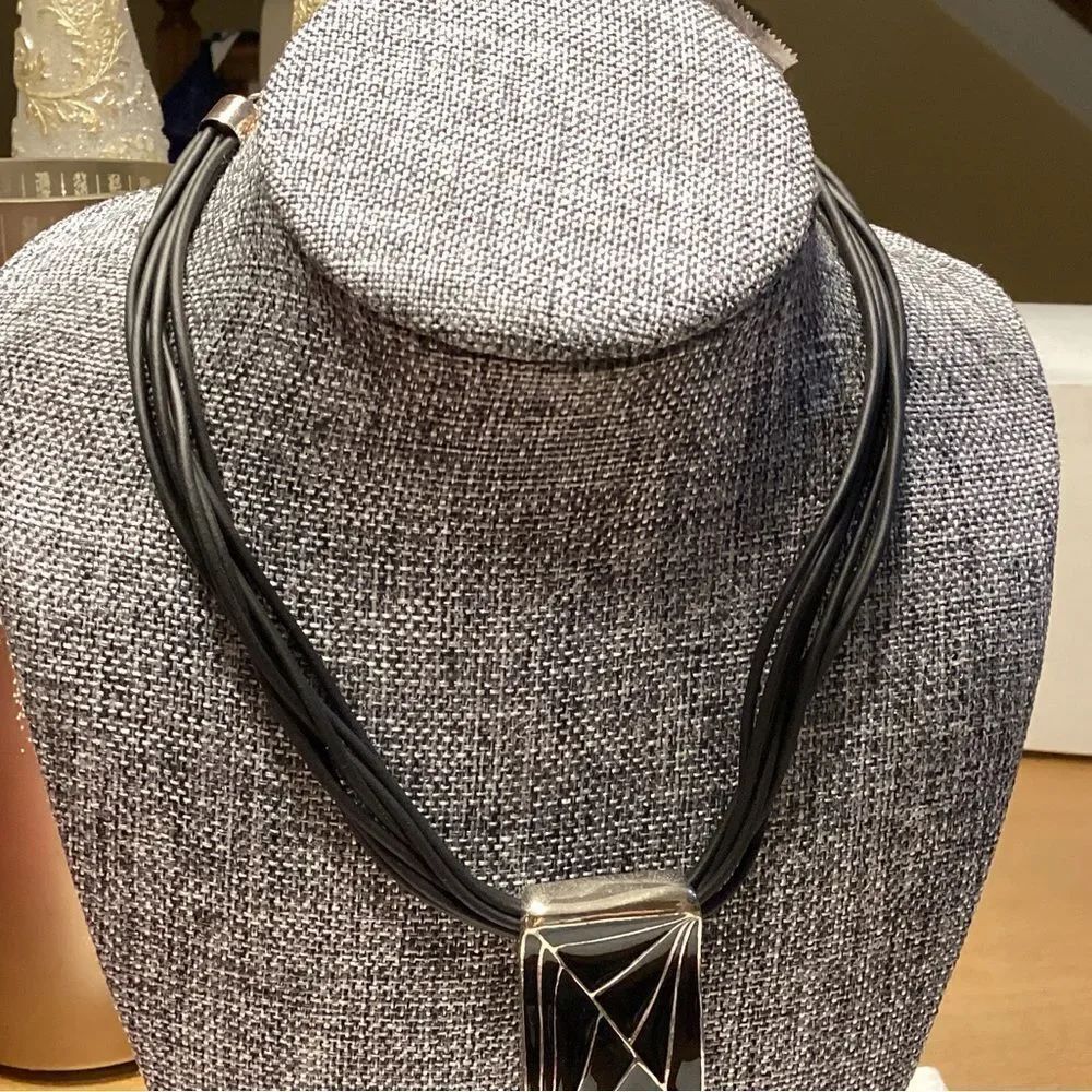 Black Multi-Strand Pendant Necklace - Contemporary Women’s Jewelry - Picture 3 of 6